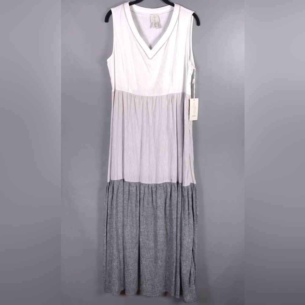 NWOT Joie LINEN Blend Rhinestone VNeck Sleeveless ColorBlock Maxi Dress S, M, XL
